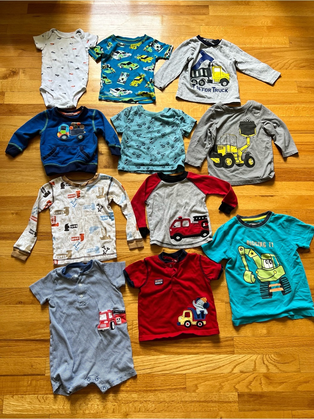 Assorted Toddler Boys Tops & Rompers - Vehicles & Construction 6m - 18m